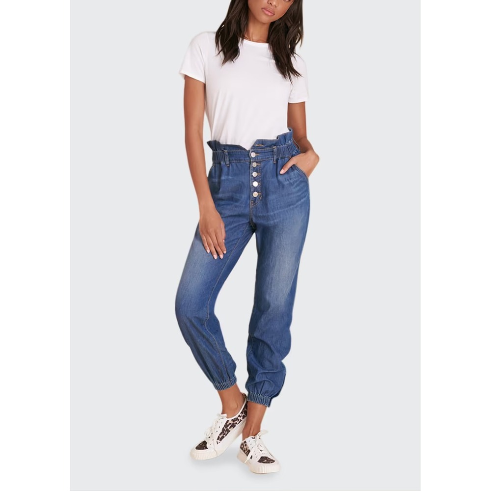 Veronica Beard Tedi Paperbag Denim Jogger Pants Womens S Blue Preppy Feminine